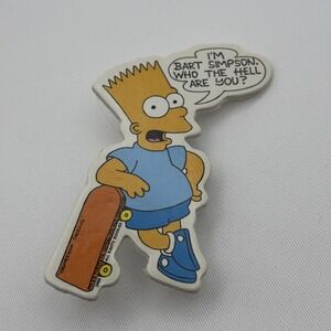 Vintage 1989 The Simpsons Bart Simpson Quote Skateboard‎ Cardboard Cartoon Pin